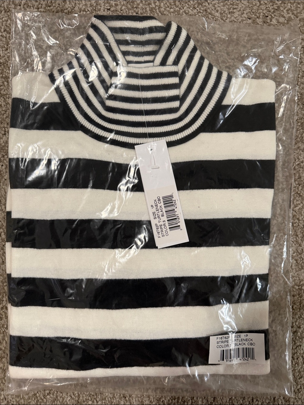 Joan Vass Striped Black & White Turtleneck Sweater